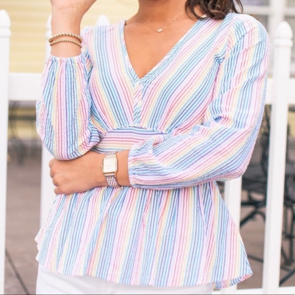 Rainbow JCREW Cotton Seersucker V, peplum blouse